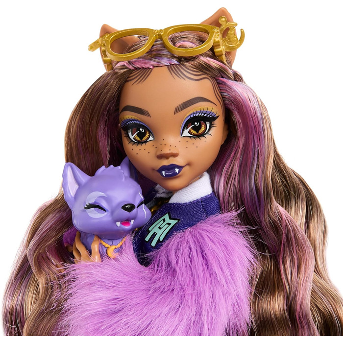 Лялька Monster High Клодін Вульф з собакою Кресентом та аксесуарами, такими як рюкзак, календар, снеки тощо, роздрібна ціна 65 HRP