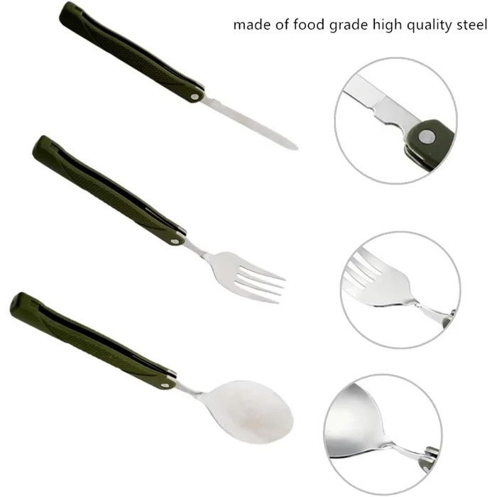 Універсальний набір ножів та виделок з 3 предметів з акриловою ручкою, багаторазовий складний посуд з нержавіючої сталі з ложкою, рюкзак, посуд для дому, активного відпочинку, кемпінгу