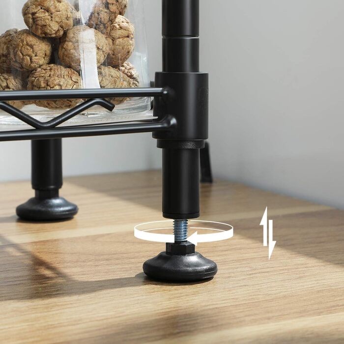 Стійка для спецій з 3 рівнями, Кухонний органайзер, Металева, з ПП панелями, Регульований рівень полиць, 15 x 40 x 39,5 см, Чорний LGR025B01