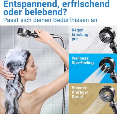 Душова лійка з фільтром 3 режими - включно з режимом підвищення тиску Економна душова лійка з мінеральними перлинами Ручна душова лійка, душова головка, душова насадка в чорному кольорі, включно з інструментом, запасними перлинами та матовою чорною панелл