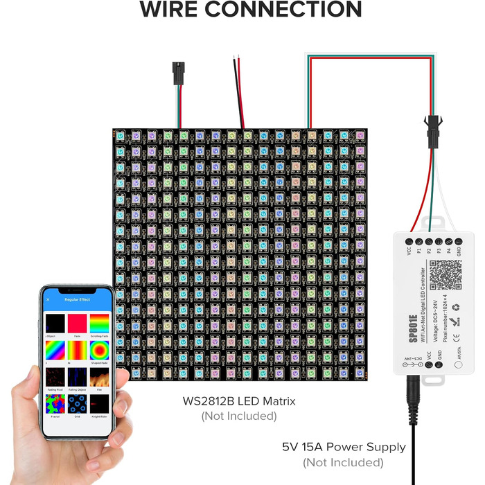 Світлодіодний WiFi контролер iOS/Android Керування групою додатків для SK9822 SK6812 SK6812-RGBW WS2801 WS2813 WS2815 Цифровий адресний світлодіодний модуль RGB стрічки DC5V-24V (M1SP801E), 2812B WS2811 SP108E