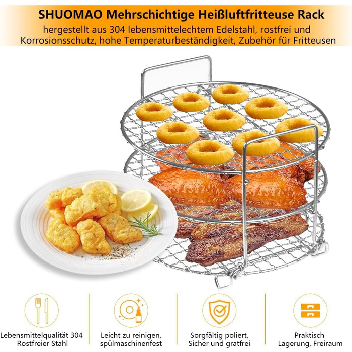 Стійка для Ninja Air Fryer MAX AF160EU.304 Нержавіюча сталь 3-шаровий дегідратор Решітка для гриля Аксесуари для Ninja Air Fryer MAX AF160EU(Зареєстрований патент)