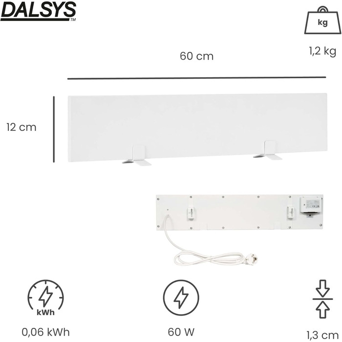 Протипліснявий обігрівач 60 Вт, 12 x 60 x 1,3 см, засіб для видалення плісняви для стін та ванних кімнат, електричний інфрачервоний обігрівач, сертифікований IP44, 60 x 12 см, 1 панель, білий колір
