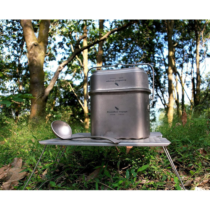 Набір мірних чашок для фляги Boundless Voyage з титану, що використовується у кемпінгових та підвісних кухонних пристроях, у формі нирки, з кришкою та ручками Ti2059C