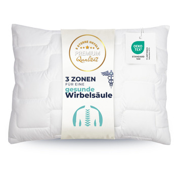 Подушка ZOLLNER Deluxe - 3-зонна - Зроблено в Європі - Поліестер - Можна прати при температурі до 95C - 70x90 см - Готельна якість - Сертифіковано Oeko-Tex 70 x 90 см Біла