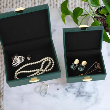 Шкатулки для ювелірних виробів HofferRuffer зі штучної шкіри, декоративні шкатулки, шкатулки для зберігання, органайзери для аксесуарів із золотистою фурнітурою, класична веганська шкіра, набір з 2 шт. (зелений)