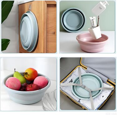 Складаний умивальник, 2 складні миски для миття посуду для вулиці, складний кемпінговий умивальник, багатоцільова чаша, 800 мл для подорожей/кемпінгу/кемперів/активного відпочинку на свіжому повітрі (синій та рожевий)