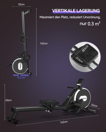 Новинка 2026 року Магнітний гребний тренажер DMASUN для домашнього використання з оновленими подвійними рейками, підключенням до додатку, 16 рівнями опору, РК-дисплеєм даних, ідеально підходить для кардіотренувань, витримує до 160 кг, чорний/сріблястий