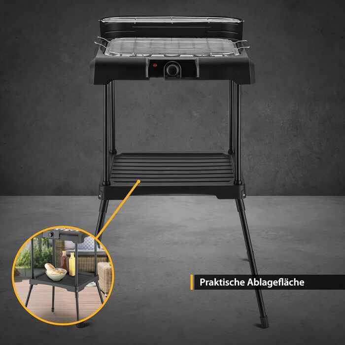 Підлоговий гриль TZS Перша Австрія 2000 Вт Електричний гриль з регулятором температури та відбивачем тепла Садовий гриль на ніжках Поверхня гриля 45 см х 22 см з тамбуром Барбекю Електричний стіл Гриль