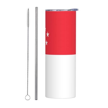 Кухоль з прямою трубочкою, принт прапора Сінгапуру, дорожній кухоль, підходить для кемпінгу, офісу та дому, 590 мл