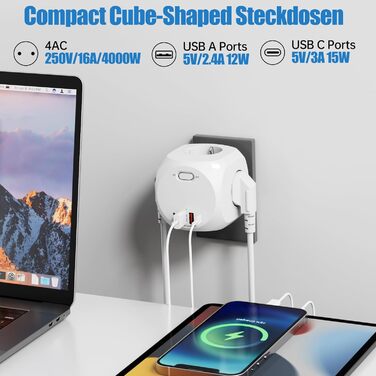 Розетка з USB, розетка з вимикачем, подовжувач на 8 розеток N 1, куб з 2 розетками USB-C, адаптер для домашнього офісу з кубом роз