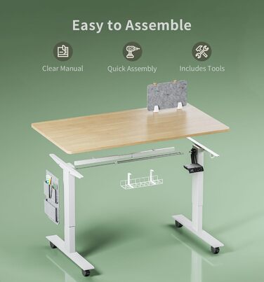 Письмовий стіл з регульованою висотою (140 x 70 см) Комп&39ютерний стіл з електричним регулюванням висоти, 4 режимами пам&39яті, дошкою для записів та колесами, що обертаються на 360 Стіл SN1 140 x 70 см, дуб біла рама