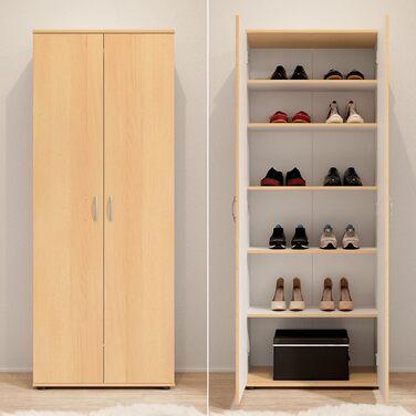 Шафа для взуття TALENT 3, висока, під бук - Універсальна багатофункціональна шафа з регульованими полицями - 70 x 176 x 35 см (Ш/В/Г)
