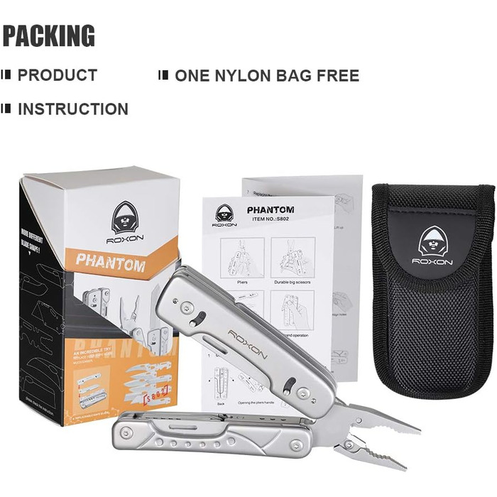 Багатофункціональний інструмент ROXON Phantom S802, плоскогубці і ножиці з ножем і кусачками, змінні, нові інноваційні