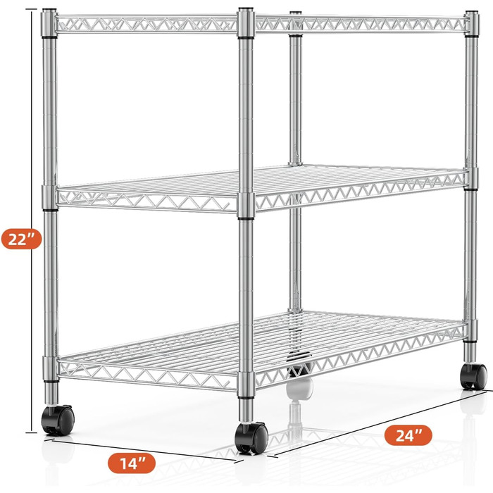 Простий 3-ярусний стелаж Deluxe, міцний, 61 см Г x 35 см Ш x 56 см В, 3-ярусний, хромований