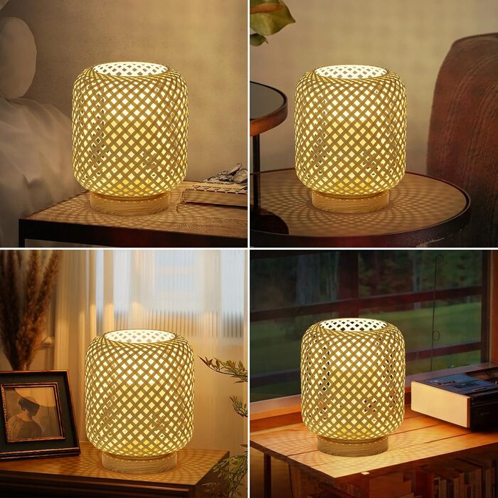 Настільна лампа Klighten з 2 предметів Ротанг з можливістю затемнення в інтер'єрі з натурального бамбука та дерева з акумуляторною
