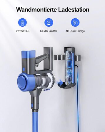 Акумуляторний пилосос 450 Вт/38000 па з настінною зарядною станцією та автоматичним режимом і світлодіодним сенсорним екраном, аку