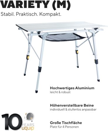 Кемпінговий стіл Uquip Variety M Silver I 53 x 46 x 90 см I Компактний розкладний стіл вантажопідйомністю 30 кг I Міцний розкладний стіл з алюмінію I Портативний вуличний стіл для кемпінгу, пікніків, фестивалів та саду