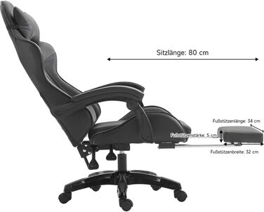 Ергономічне ігрове крісло, офісне крісло з регульованою висотою та функцією відкидання (чорне)