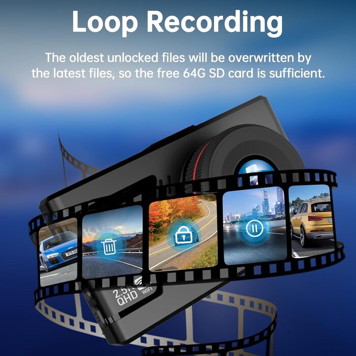 Автомобільна відеореєстраторна камера спереду ззаду, автомобільна камера WiFi/APP управління подвійною відеореєстраторною камерою