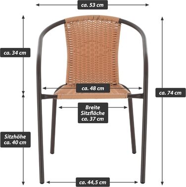 Торговий набір з 2 стільців бістро Стілець для укладання Балконне крісло Ротангове крісло Садове крісло Крісло для патіо Сталевий каркас з полі-ротанга, простий у догляді Штабельований світло-коричневий