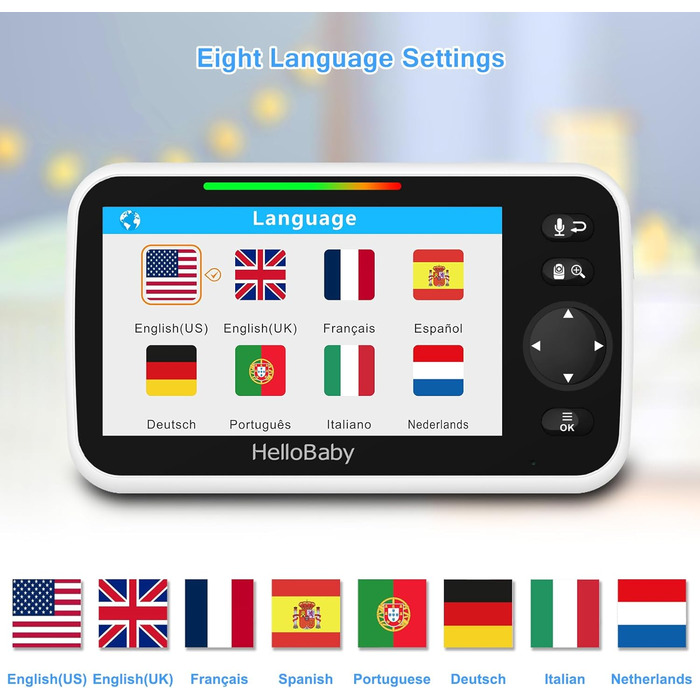 Монітор HelloBaby з камерою та аудіо, кольоровий РК-екран 12,7 см (5 дюймів), інфрачервона камера нічного бачення, режим VOX, дисп
