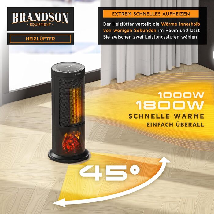 Енергозберігаючий, тихий вентилятор-обігрівач - Ефект каміна - Коливання - з пультом дистанційного керування - Лауреат нагород - 2 швидкості - Таймер - Ванна кімната, вітальня, офіс, дитяча кімната A Тип 1 Чорний