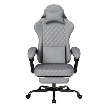 Ігрове крісло, ПВХ, шкіряне, з функцією масажу, ергономічне, для ПК, вагою до 136 кг, регульоване по висоті (сіре)