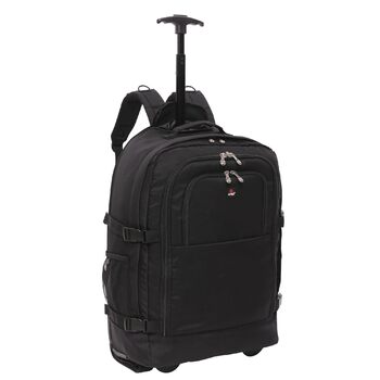 Рюкзак 5 Cities 55 см, сумка на візках, ручна поклажа, легкий, схвалений для використання в кабіні літака, з плечовими ременями, на колесах, валіза, ручна поклажа, чорний колір V2