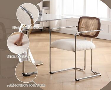 Обідні стільці, комплект з 2 шт. , ретро кухонні стільці зі спинкою з ротанга, м&39які обідні стільці з металевим каркасом та штучним хутром, для їдальні, вітальні, кухні, спальні, холу, білі 2 білі