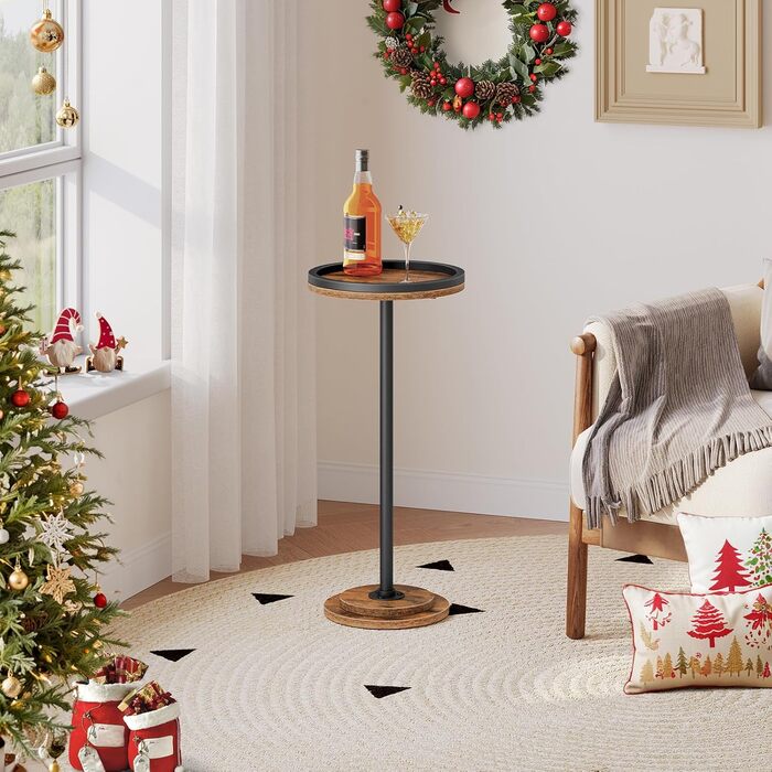 Круглий журнальний столик HOOBRO, коктейльний столик, бістро-стіл для невеликих приміщень, вітальні, спальні, рустикальний коричневий та чорний EBF168BZ01 темно-коричневий чорний