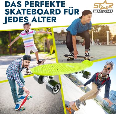 Скейтборд BIKESTAR Vintage Retro Cruiser 60 мм - круїзерний скейтборд для дітей та дорослих, початківці від 6-8 років, ретро дизайн Gecko Green Devilish Black