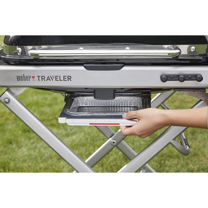 Газовий гриль Weber Traveler/Складана конструкція з колесами, автоматичним блокуванням кришки та термометром кришки, 1 конфорка, ширина 111 см, площа гриля 63 x 34 см, чорний (9010079)