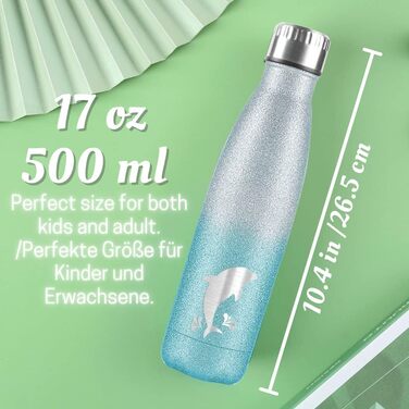 Жіночі подарунки з дельфінами для дівчаток та дітей, ізольована пляшка для води з нержавіючої сталі 500 мл, термос з аквареллю для любителів дельфінів, екологів, на день народження, випускний