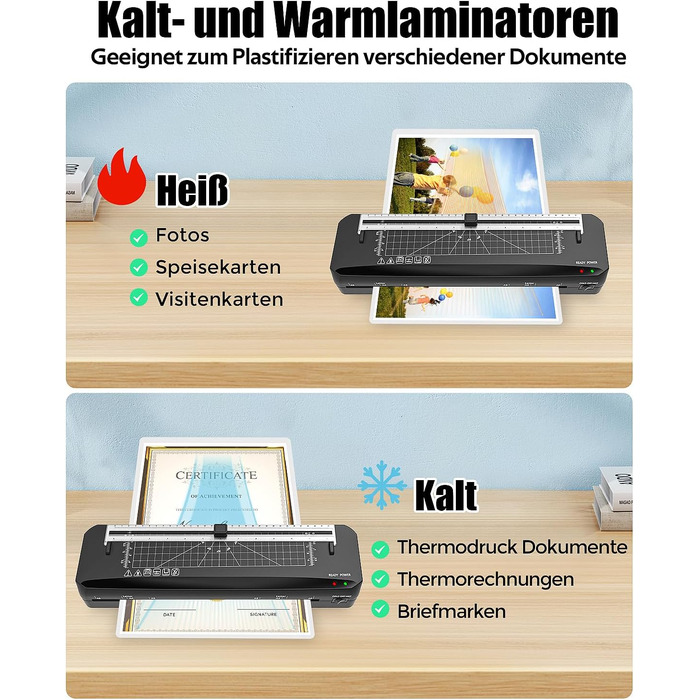 Ламінатор, ламінатор A3 з 50 ламінуючими пакетами, швидкий прогрів за 70 секунд, машина для гарячого та холодного ламінування з вбудованим різаком для паперу для дому, школи, офісу, чорний-50pics