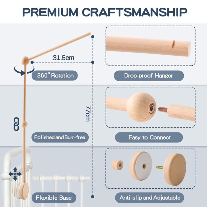 Мобільна дерев'яна для дитячого ліжка 360 Поворотна дитяча мобільна підставка Вішалка для мобільного телефону для музики вітру Подарунок на народження новонародженого своїми руками Декоративні предмети (дерев'яна підставка)