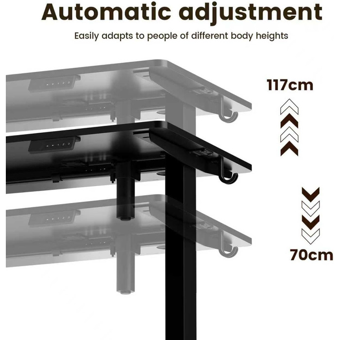Стіл з регульованою висотою 60x110 см, електричний стіл з пам&39яттю налаштувань та функцією запобігання зіткненням, регульована висота 70117 см, ідеально підходить для офісу, домашнього офісу та ігор (чорний) 110x60 см Чорний