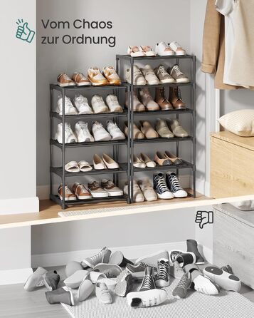 Рівнева взуттєва полиця, висока відкрита шафа для взуття, вузька підставка для взуття, металеве місце для зберігання взуття, компактне, для гардеробної, передпокою, 30 x 45 x 174 см, чорний LSA25BK 10 ярусів (45B см) чорний, 10-