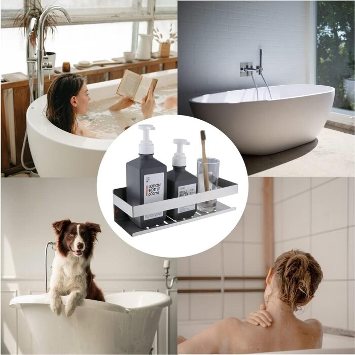 Полиця для душу HomeHeng без свердління Матовий нікель, Полиця для душу Настінна полиця для ванної кімнати Кошик для душу з нержавіючої сталі SUS304 Полиця для ванної кімнати Нержавіюча самоклеюча 30 см для ванної та кухні, H91107-30BN