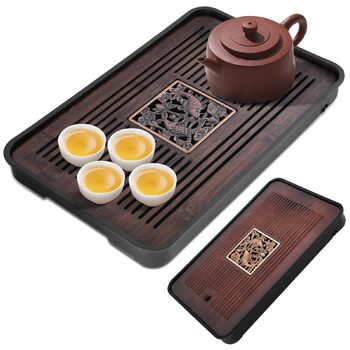 Набір для чайної церемонії Кунг-Фу, бамбуковий піднос з дренажем для води, 14 x 9,5 см. Знімний китайський піднос для чайного набору Гунфу, ідеальний подарунок для друзів та рідних.