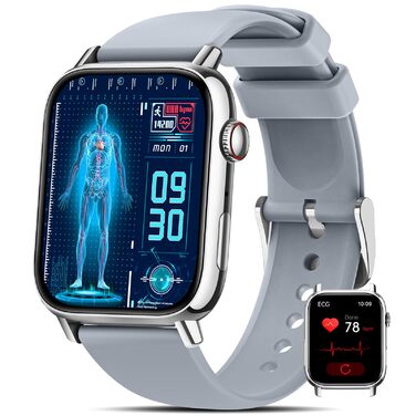 Розумний годинник для чоловіків та жінок з монітором/ЕКГ/ВСР/фітнес-годинник 1,83 дюйма з 24-годинним вимірюванням серцевого ритму/артеріального тиску/SpO2/сну/екстреного виклику SOS, понад 145 спортивних режимів, фітнес-годинник, крокомір, iOS, Android, 