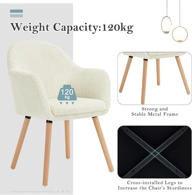 Обідні стільці WOLTU, комплект з , для спальні, кухні, вітальні, м&39які кухонні стільці, сучасні, з підлокітниками, ніжки з масиву дерева, вельветове сидіння, кремово-білий колір, комплект з