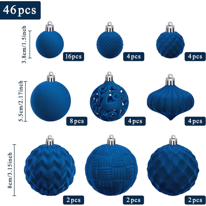 Набір оксамитових різдвяних прикрас 46 шт сині Miaikoe