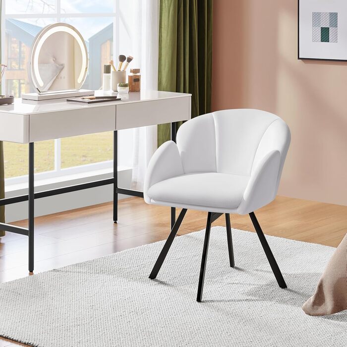 Офісне крісло Yaheetech з поворотом на 360, оксамитове офісне крісло з подвійною подушкою сидіння, туалетний стілець у формі пелюстки, поворотне крісло для офісу/спальні/вітальні, білий колір