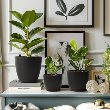 Квітковий горщик 15 см з самополивом та індикатором води, чорний, набір з 4 шт. , Самополивний кашпо/горщик з резервуаром для води для використання в приміщенні та на вулиці, чорний, 15,5*13 см, 4U