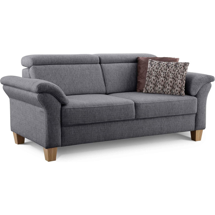 Місний диван Cavadore Ammerland / Диван у сільському стилі з пружинним каркасом / Вкл. регульовані підголівники / 186 x 84 x 93 / Текстурована тканина сірого кольору, 3-