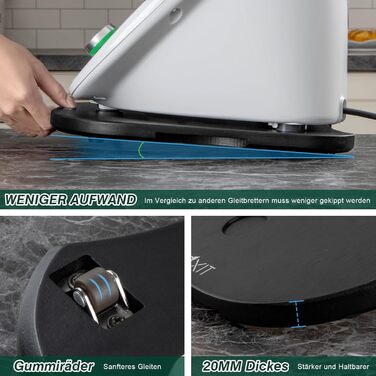 Розсувна дошка ANBOXIT для Thermomix TM6/TM5, дошка для Thermomix з колесами, бамбукова рольганг/слайдер Easy Gliding - Black