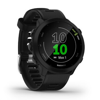 Біговий GPS-годинник із 1,04-дюймовим кольоровим дисплеєм, щоденними рекомендаціями щодо тренувань, прогнозом часу пробігу, спортивними додатками, чорним кольором та часом роботи від акумулятора до 14 днів. Чорний, одинарний., 55