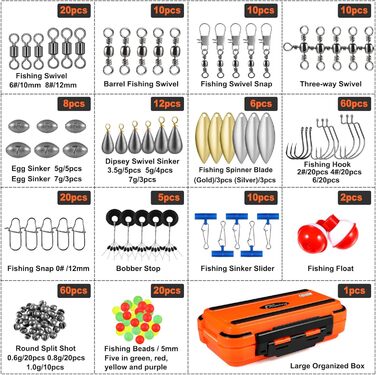Набір рибальських снастей PLUSINNO з 253 предметів, коробка з рибальськими аксесуарами, рибальські гачки, рибальські вантажі, грузила, блешні, рибальське спорядження для окуня, блакитного окуня, краппі, риболовля