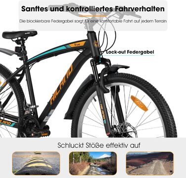 Гірський велосипед Hiland 26/27,5 дюймів, 18 швидкостей, чоловічий та жіночий, гірський велосипед з подвійними дисковими гальмами, 26-дюймовий гірський велосипед для дорослих з амортизаційною вилкою, гірський велосипед для чоловіків та жінок, помаранчевий
